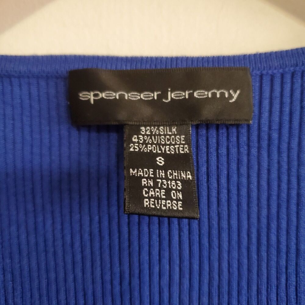 Spenser Jeremy Silk Blend Blue Ribbed Square Neck Top Size S Minimal 90s Y2K - Picture 9 of 10
